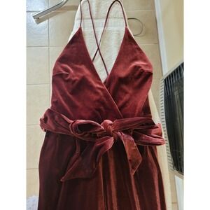 Express Velvet Ruby Red Jumpsuit Spaghetti Straps Belt/Pockets Fairycore Sz 6